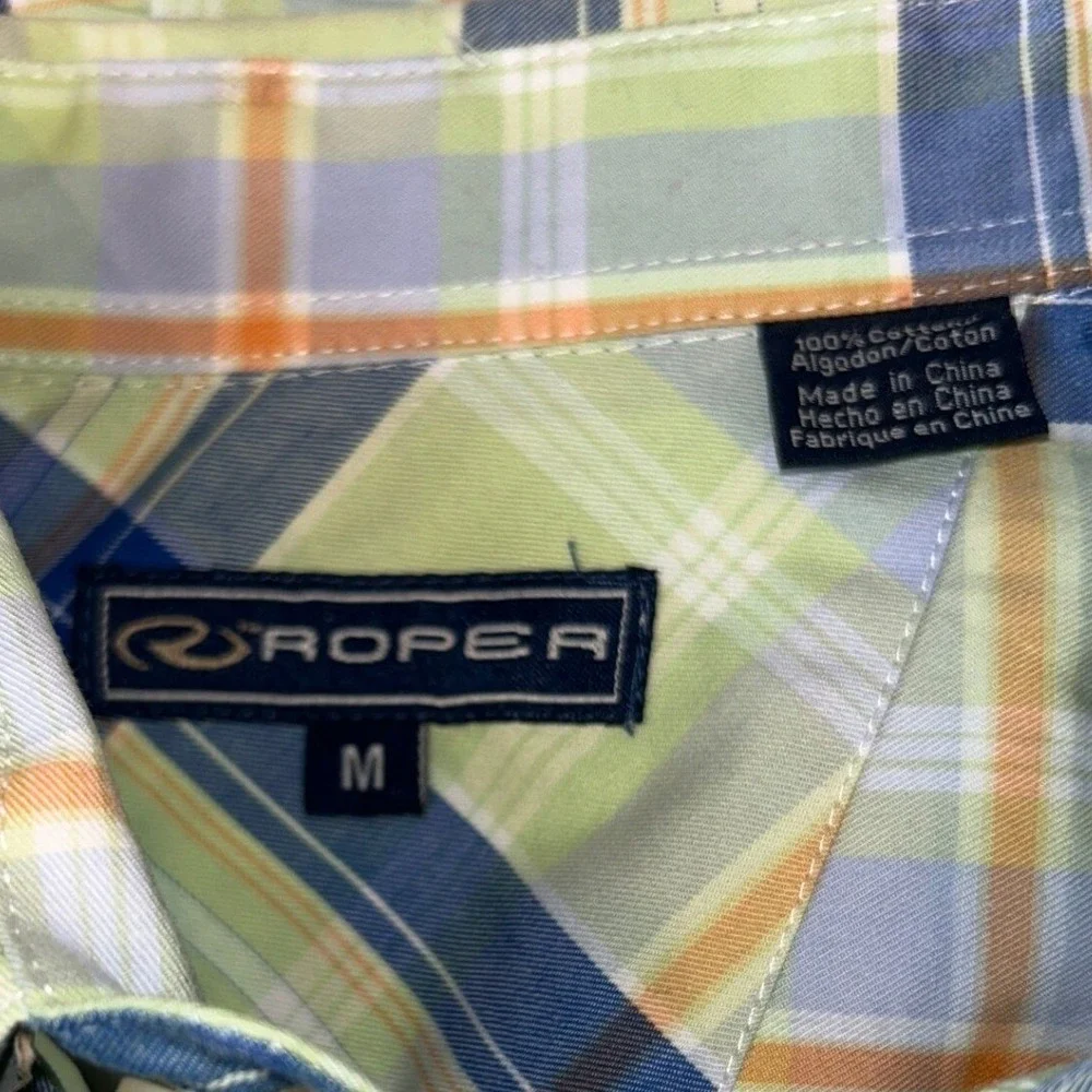 Roper Plaid Western Shirt Medium Men's Green Blue Long Sleeve Button Down NWT